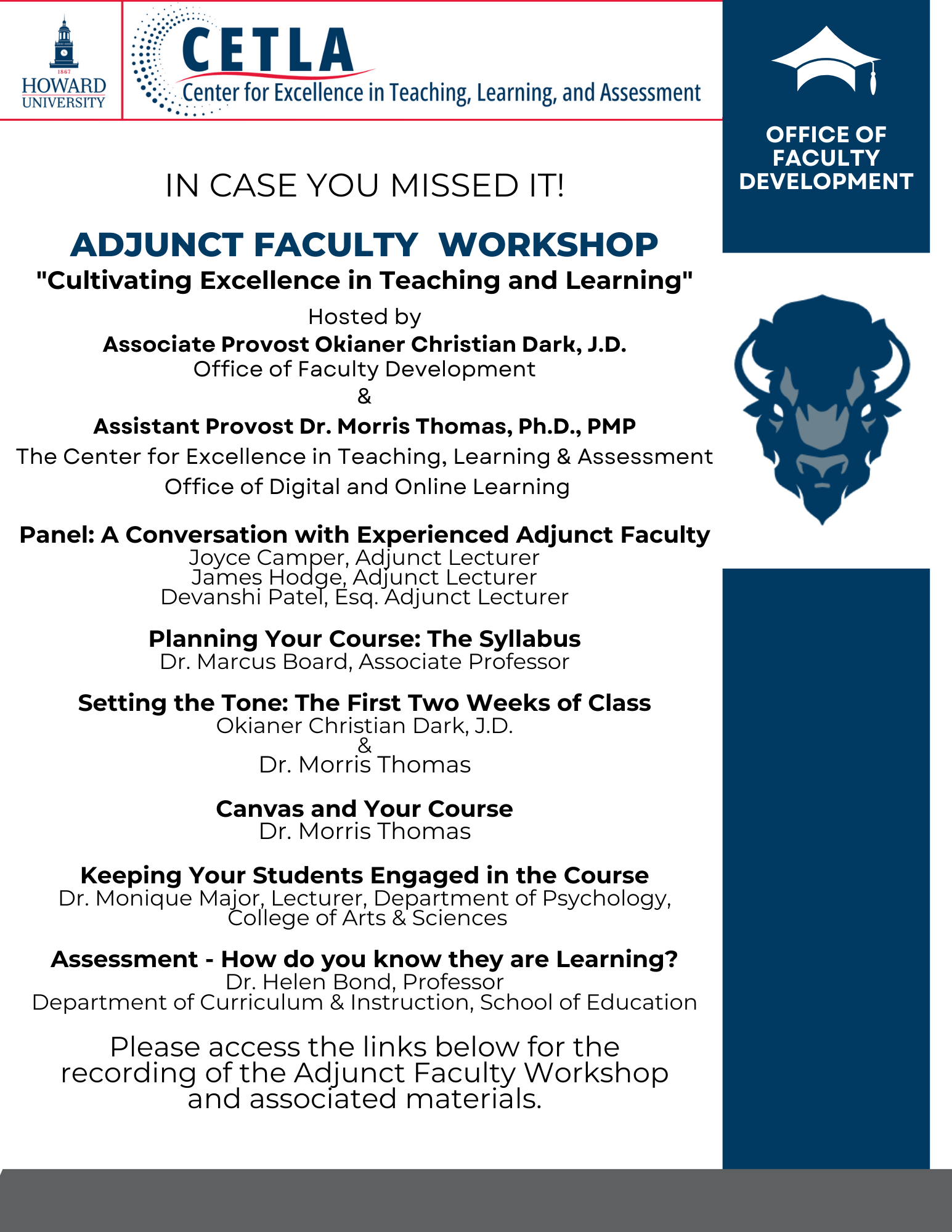 Adjunct Faculty Workshop Announcement